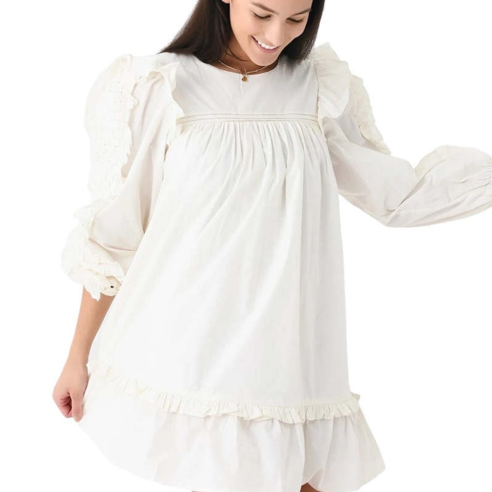 Cleobella Ivory Anabelle Ruffled Shoulder Mini Dress NWOT size S